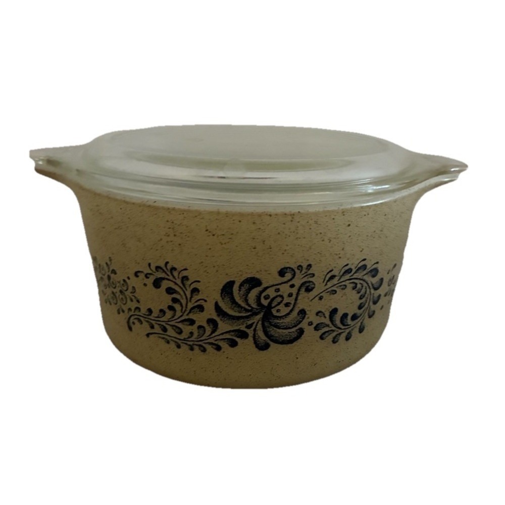 Vintage Pyrex Blue Homestead 473  1 qt Casserole Dish Bowl Clear‎ Lid USA